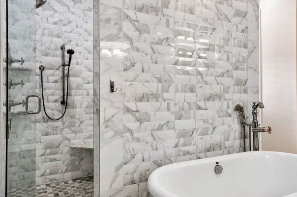 Bathroom, Glass Shower, Interior, Marble Walls