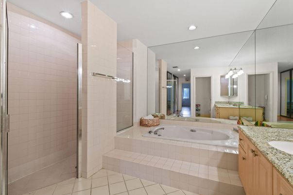 Bathroom, Dual Sink Vanities, Glass Shower, Interior, Recessed Lighting