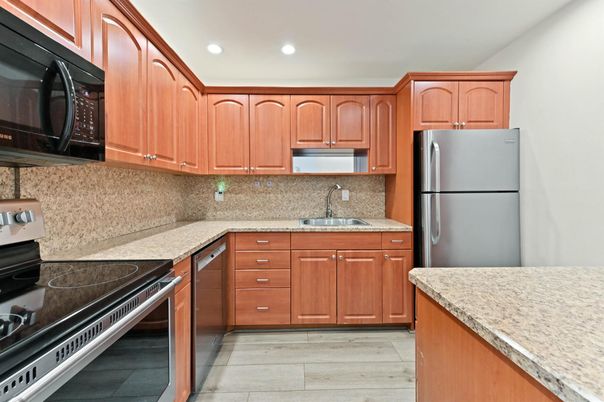Interior, Kitchen, Recessed Lighting, Wood Texture Flooring