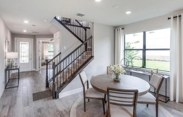 Dining room, Interior, Recessed Lighting, Wood Texture Flooring