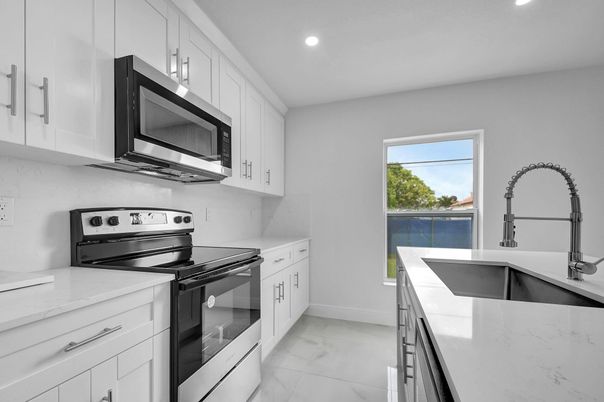 Interior, Kitchen, Marble, Recessed Lighting, Stainless Steel Appliances