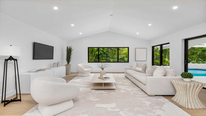 Interior, Living room, Recessed Lighting, Wood Texture Flooring