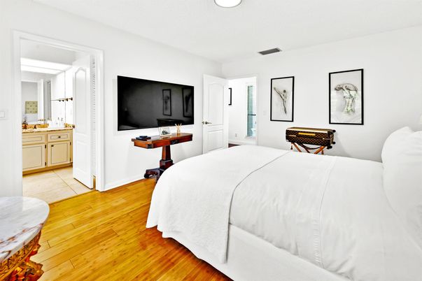 Bedroom, Interior, Recessed Lighting, Wood Texture Flooring