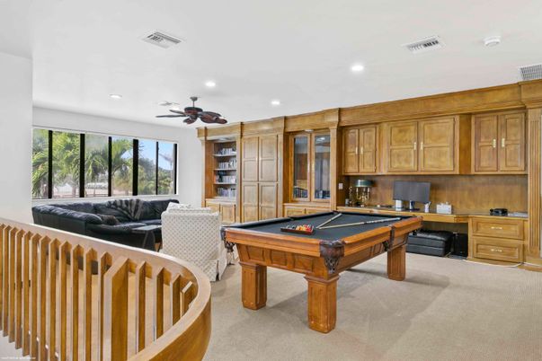 Billiard Table, Game Room, Interior, Recessed Lighting, Wooden Walls