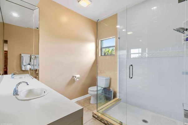 Bathroom, Glass Shower, Interior, Recessed Lighting