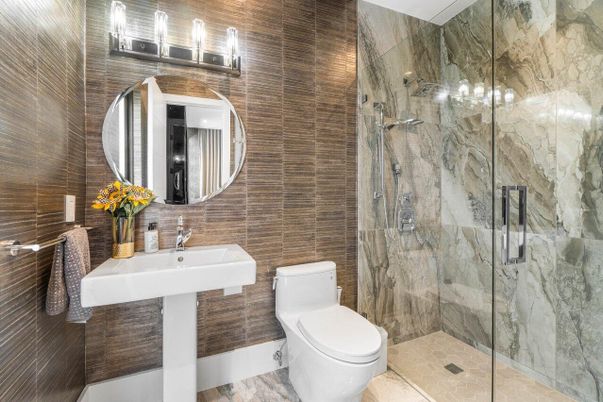 Bathroom, Glass Shower, Interior, Marble Walls