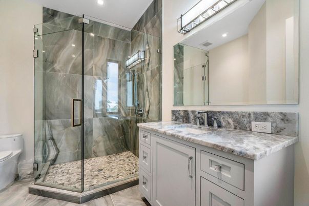 Bathroom, Glass Shower, Interior, Recessed Lighting