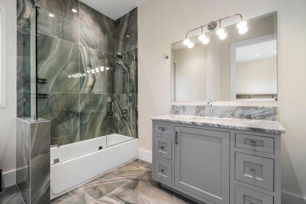 Bathroom, Glass Shower, Interior, Recessed Lighting