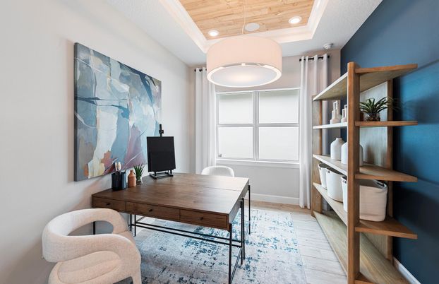 Home Office, Interior, Pendant Lights, Recessed Lighting, Wooden Ceilings, Wood Texture Flooring