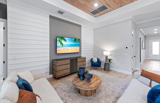 Interior, Living room, Recessed Lighting, Wooden Ceilings, Wood Texture Flooring