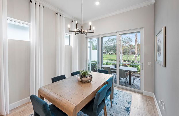 Dining room, Interior, Pendant Lights, Recessed Lighting, Wood Texture Flooring