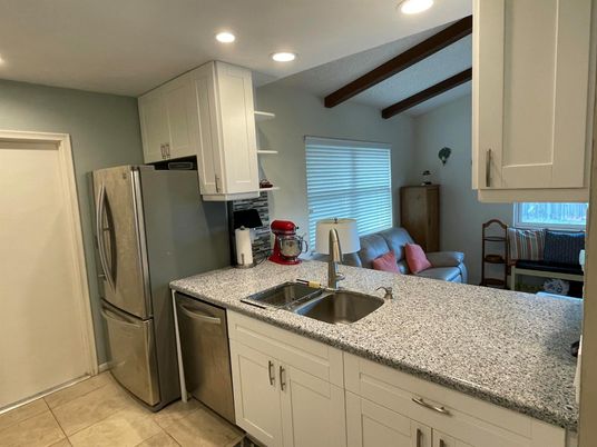 Interior, Kitchen, Recessed Lighting, Stainless Steel Appliances, Wooden Beams