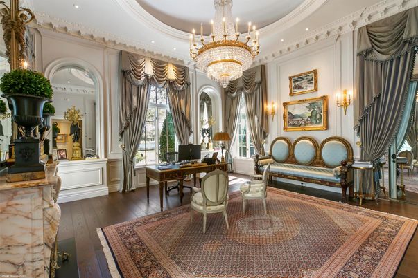 Chandelier, Home Office, Interior, Recessed Lighting, Wood Texture Flooring
