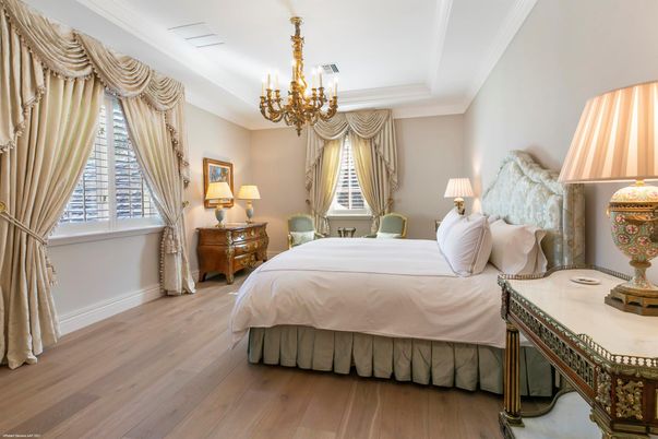 Bedroom, Chandelier, Interior, Wood Texture Flooring