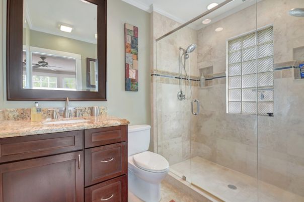 Bathroom, Glass Shower, Interior, Recessed Lighting