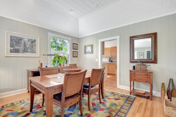 Dining room, Interior, Recessed Lighting, Wood Texture Flooring