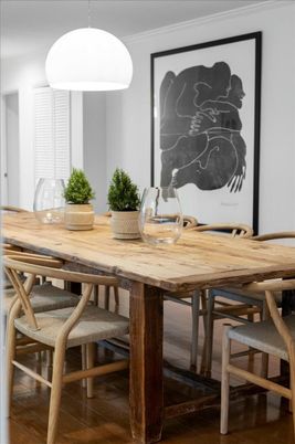 Dining room, Interior, Pendant Lights, Wood Texture Flooring