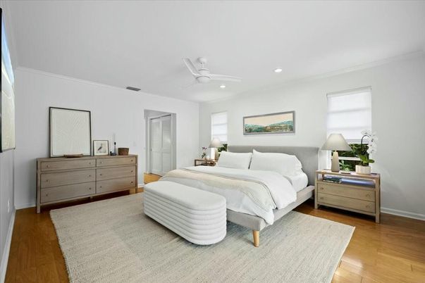 Bedroom, Interior, Recessed Lighting, Wood Texture Flooring