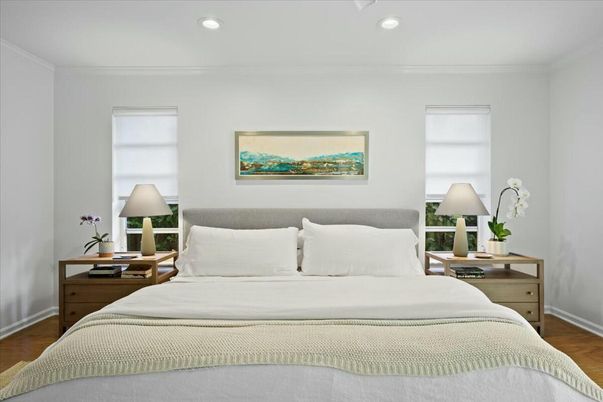 Bedroom, Interior, Recessed Lighting, Wood Texture Flooring