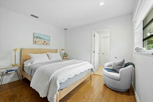 Bedroom, Interior, Recessed Lighting, Wood Texture Flooring
