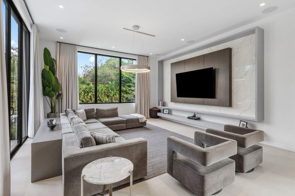 Interior, Living room, Marble Walls, Pendant Lights, Recessed Lighting