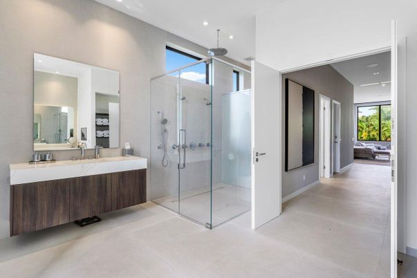 Bathroom, Glass Shower, Interior, Recessed Lighting