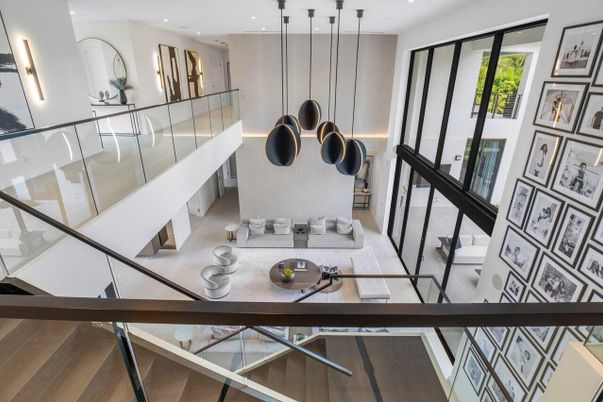 Interior, Living room, Pendant Lights, Recessed Lighting, Wood Texture Flooring