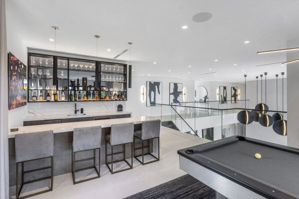 Billiard Table, Game Room, Interior, Pendant Lights, Recessed Lighting