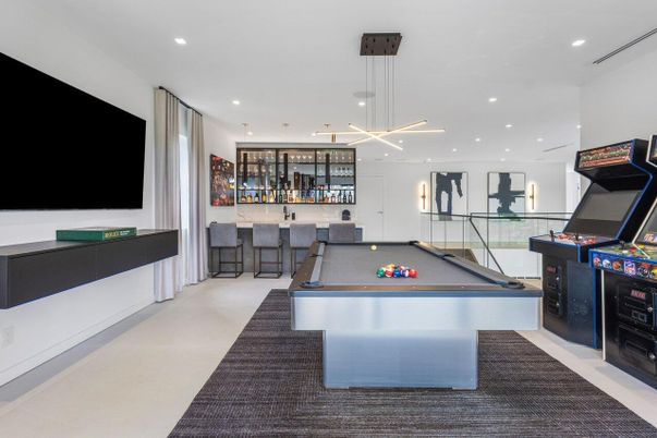 Billiard Table, Game Room, Interior, Pendant Lights, Recessed Lighting