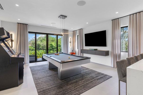 Billiard Table, Game Room, Interior, Pendant Lights, Recessed Lighting
