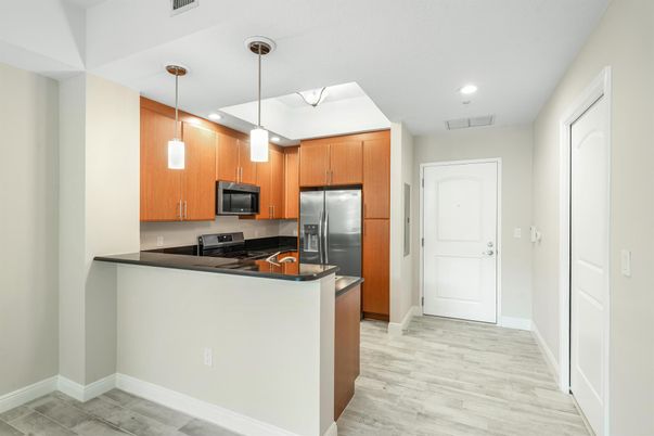Interior, Kitchen, Pendant Lights, Recessed Lighting, Wood Texture Flooring