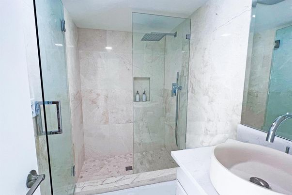 Bathroom, Glass Shower, Interior, Marble Walls