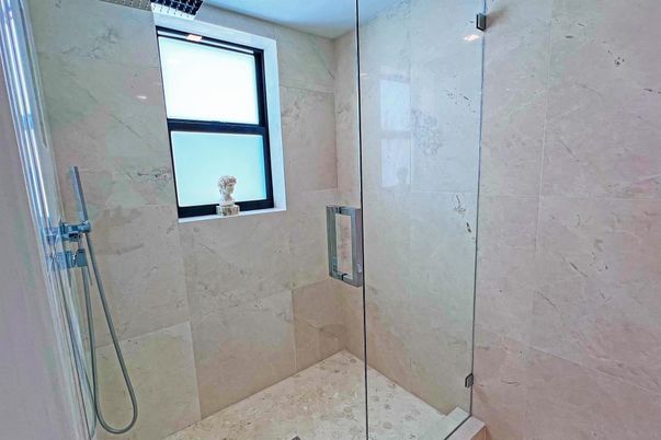 Bathroom, Glass Shower, Interior, Marble Walls