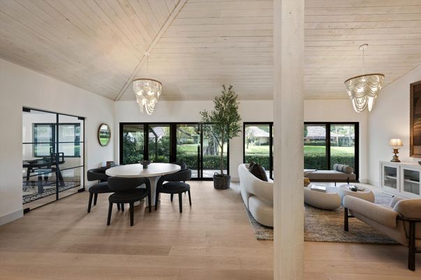 Chandelier, Dining room, Interior, Living room, Pendant Lights, Wooden Ceilings, Wood Texture Flooring