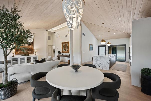 Dining room, Interior, Kitchen, Living room, Pendant Lights, Recessed Lighting, Wooden Ceilings, Wood Texture Flooring