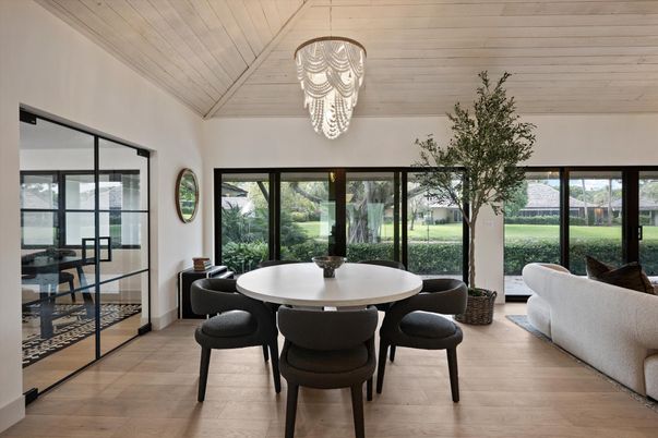 Chandelier, Dining room, Interior, Wooden Ceilings, Wood Texture Flooring