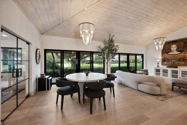 Chandelier, Dining room, Interior, Living room, Pendant Lights, Wooden Ceilings, Wood Texture Flooring