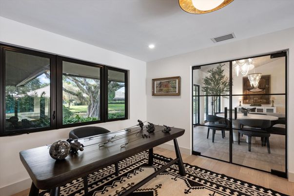 Home Office, Interior, Recessed Lighting, Wood Texture Flooring