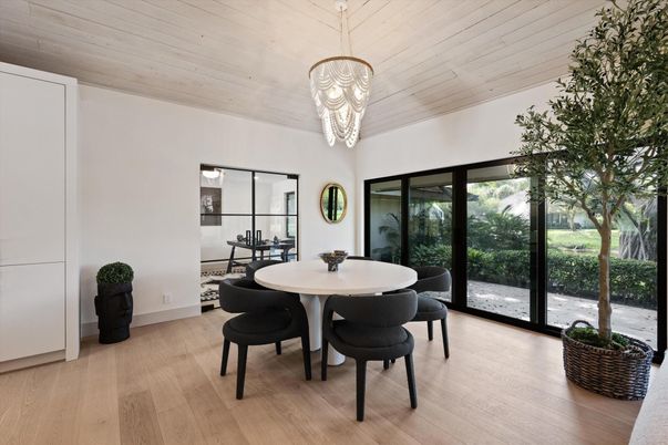 Chandelier, Dining room, Interior, Wooden Ceilings, Wood Texture Flooring