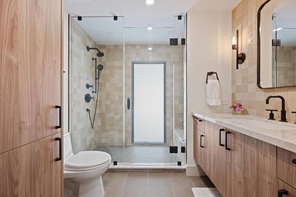 Bathroom, Glass Shower, Interior, Recessed Lighting