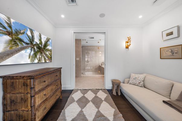 Bathroom, Glass Shower, Interior, Recessed Lighting, Wood Texture Flooring