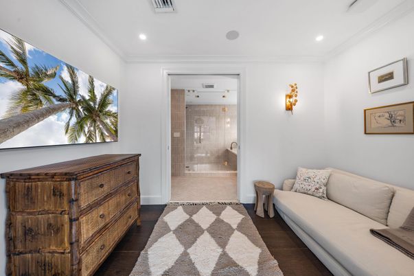 Bathroom, Glass Shower, Interior, Recessed Lighting, Wood Texture Flooring