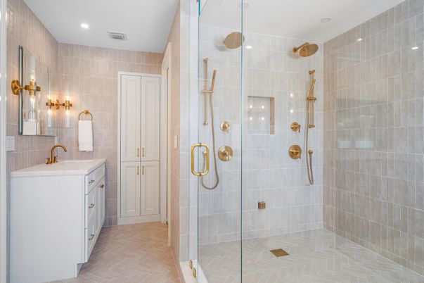 Bathroom, Glass Shower, Interior, Recessed Lighting