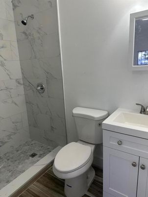 Bathroom, Interior, Marble Walls, Wood Texture Flooring