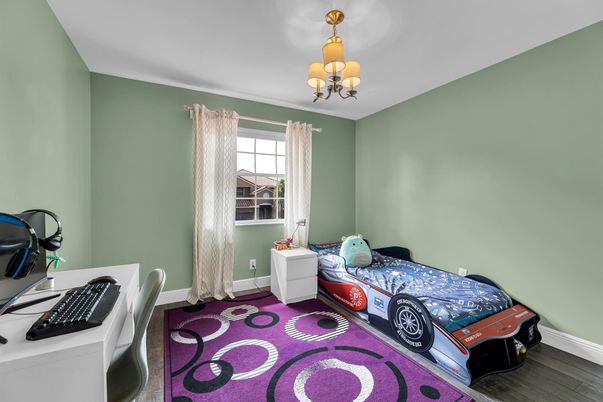 Bedroom, Chandelier, Home Office, Interior, Wood Texture Flooring