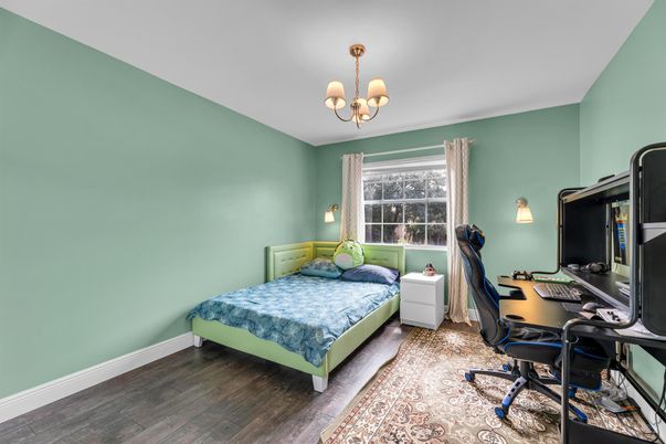 Bedroom, Chandelier, Home Office, Interior, Wood Texture Flooring