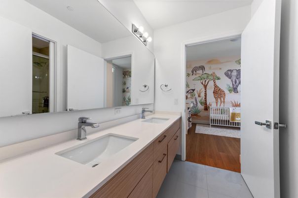 Bathroom, Dual Sink Vanities, Interior, Wood Texture Flooring