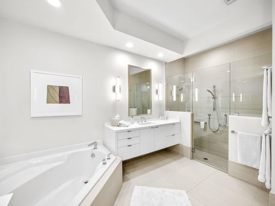 Bathroom, Dual Sink Vanities, Glass Shower, Interior, Recessed Lighting