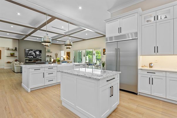 Interior, Kitchen, Living room, Pendant Lights, Recessed Lighting, Stainless Steel Appliances, Wood Texture Flooring