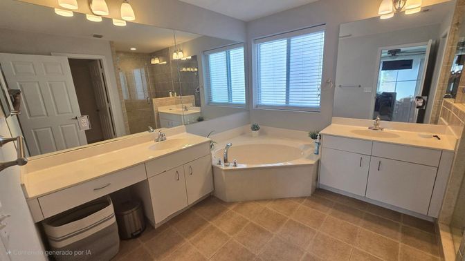 Bathroom, Dual Sink Vanities, Glass Shower, Interior, Pendant Lights